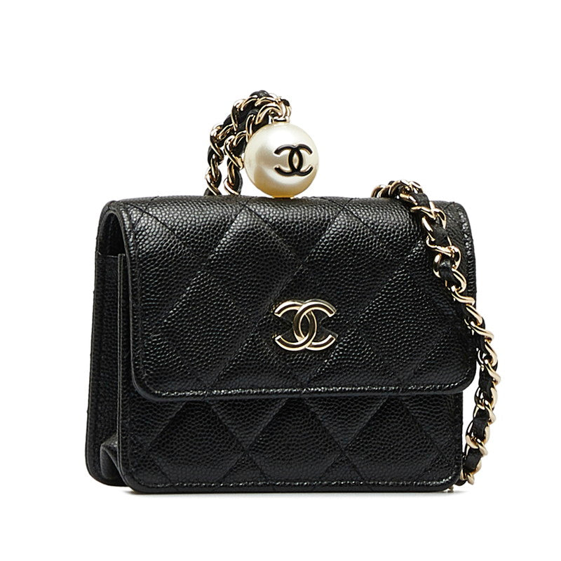 New 1:1 Rep Top Quality Chanel Matrases Cocomark Fake Pearl Chain CoinPars Card Case Black Caviar   CHANEL