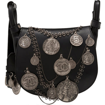 Top Quality Chanel Black Coin Medallion Saddle