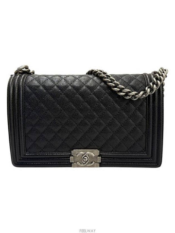 Clover Caviar Boy Bag Large Flap Black A92193 Chanel