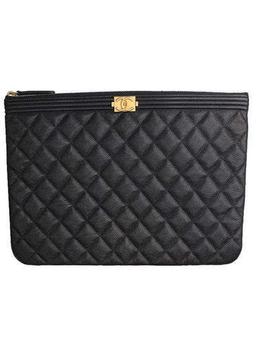 Boy Black Caviar Gold Plated Medium Clutch No 25 Chanel