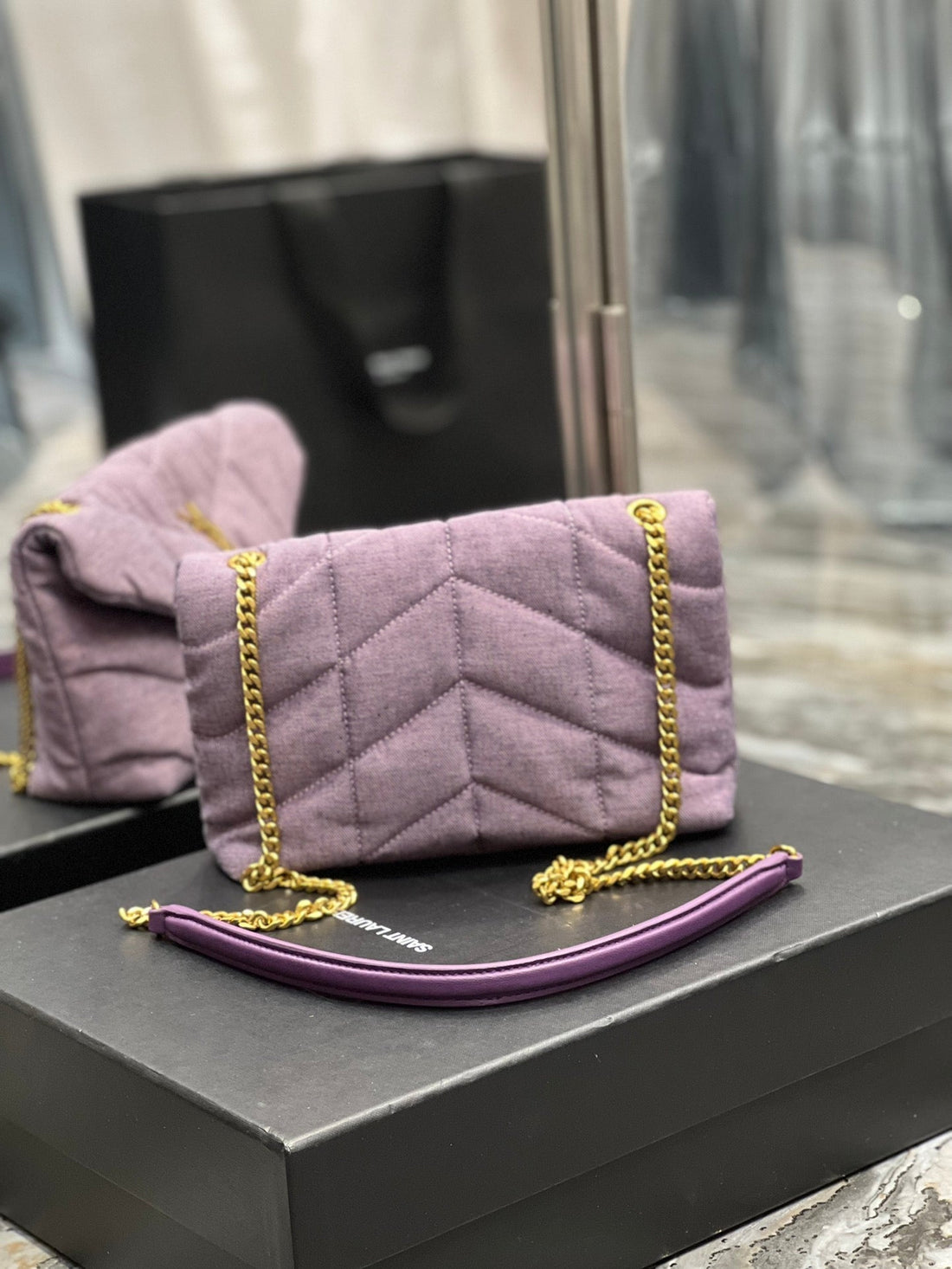 Yves Saint Laurent Puffer Toy Bag Blesched Lilac In Denim