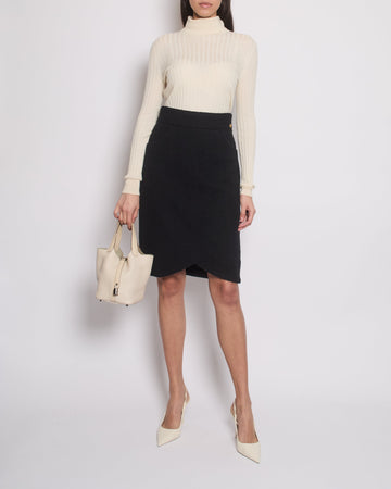 Top Quality Chanel 19A Black Midi Skirt with Scalloped Edge Detail FR 42 (UK 14) RRP ¬£1,700