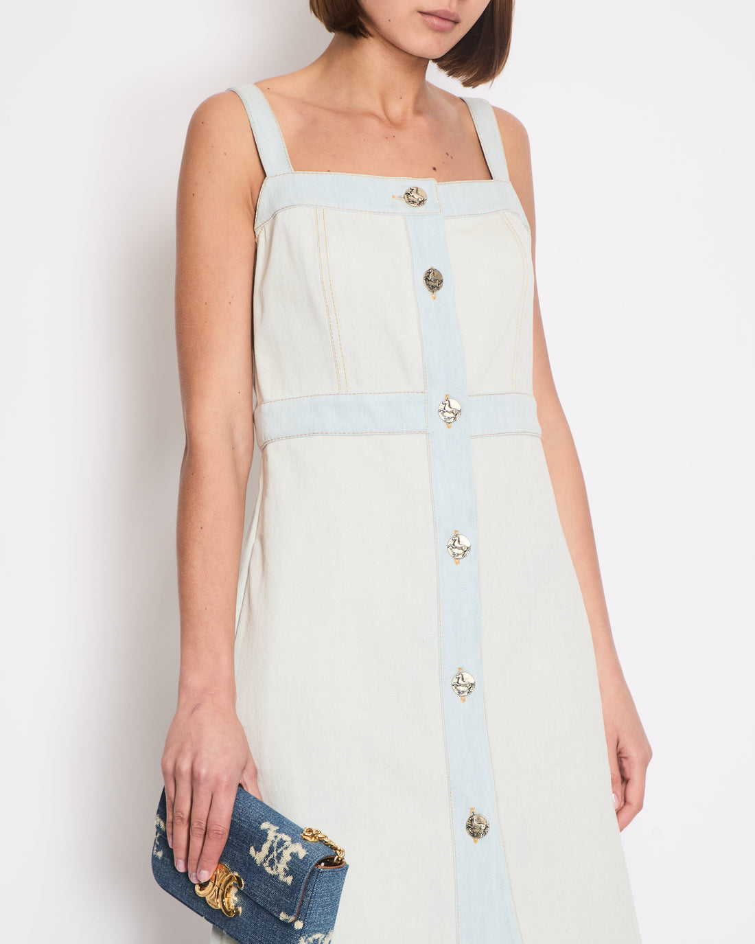Top Quality Chanel Light Blue Denim Mini Dress with Button Detail Size FR 40 (UK 12)