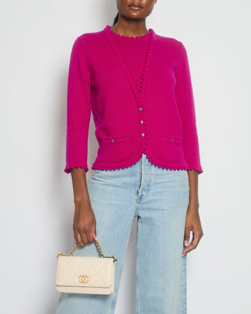 Top Quality Chanel Fuchsia Long Sleeve igan with Button and Pocket Detail Size FR 40 UK 12)
