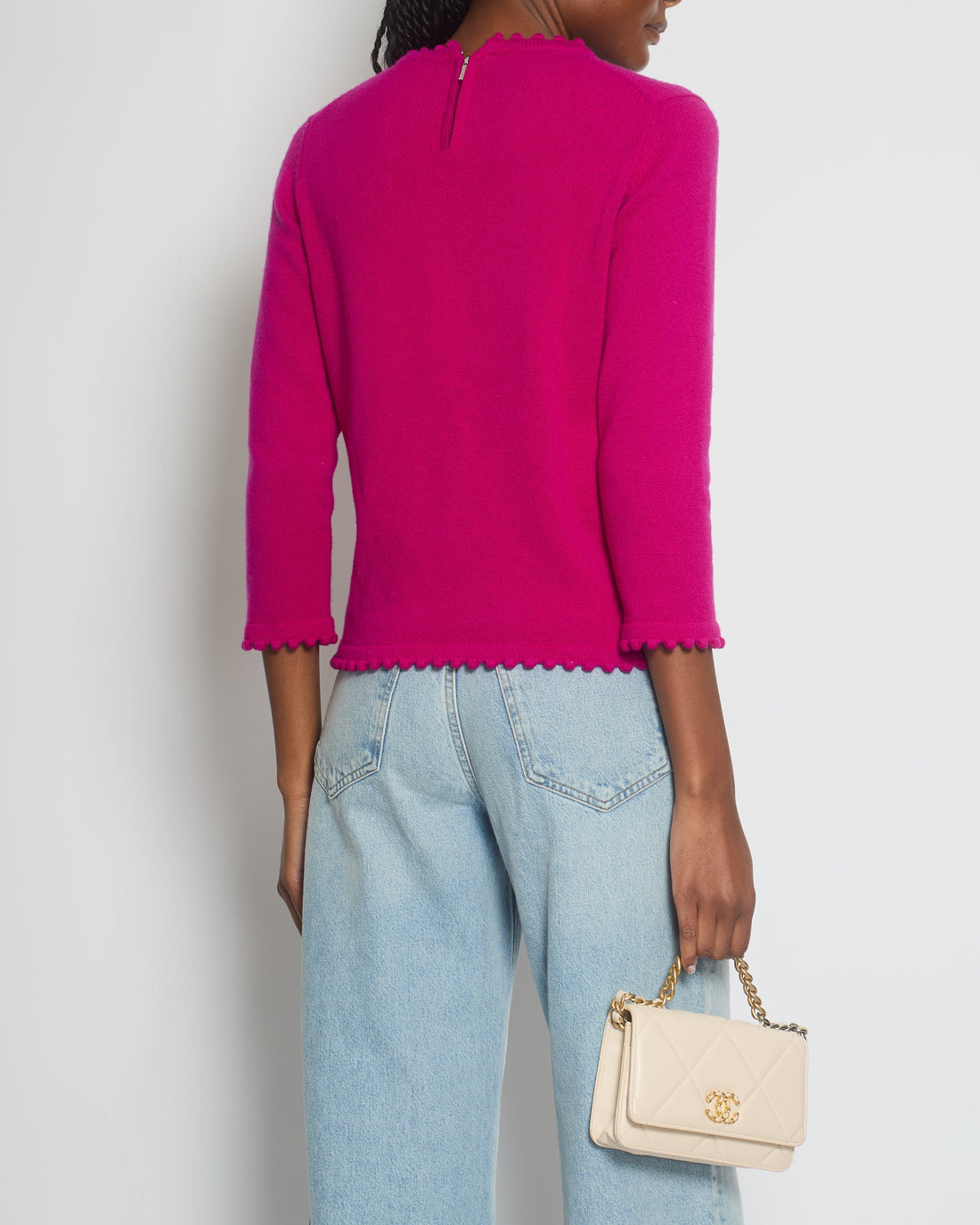 Top Quality Chanel Fuchsia Long Sleeve igan with Button and Pocket Detail Size FR 40 UK 12)
