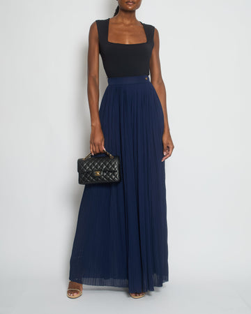 Top Quality Chanel Navy Pleated High-Waist Trors with CC Button Detail Size FR 34 (UK 6)