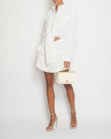 Top Quality Chanel 21/C White Tweed Button Down Dress with CC Button Detail and Tie Detail Size FR 38 (UK 10)