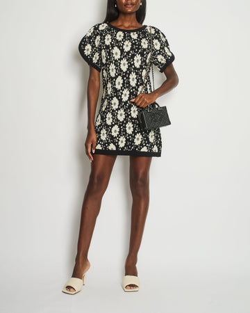 Top Quality Chanel Black & White Knitted Short SleeveMini Dress with CC Buttons Detail Size FR 38 (UK 10)