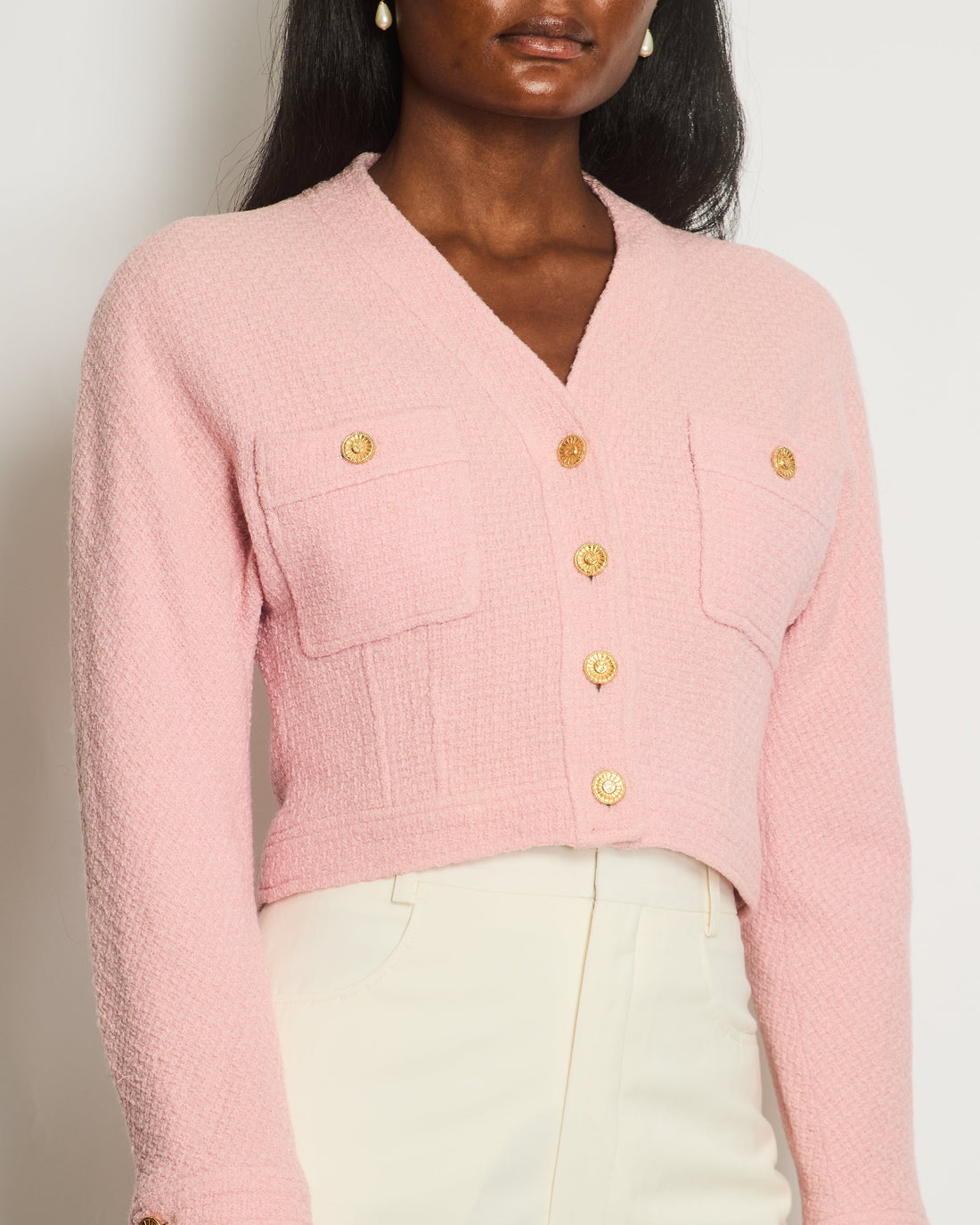 Top Quality Chanel  Pink Tweed Button Down Jacket FR 40 (UK 12)