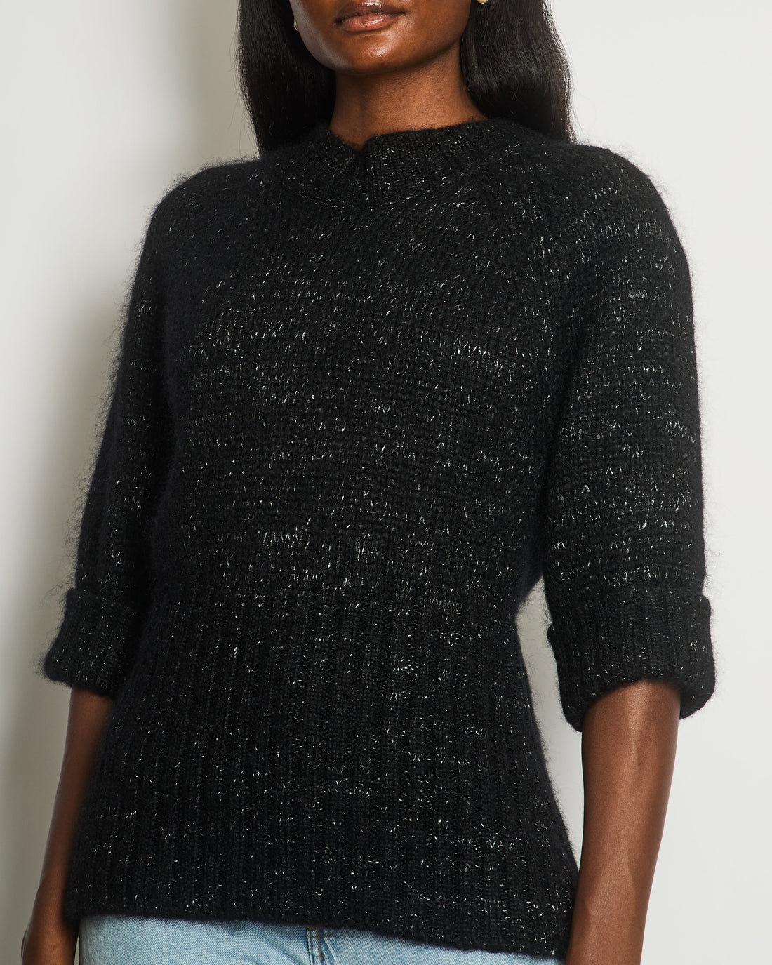 Top Quality Chanel Black Quarter Sleeve Cashmere Jumper Size FR 40 (UK 12)