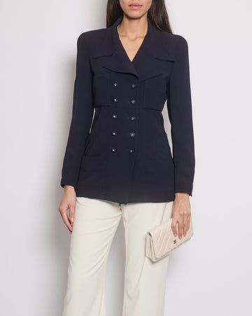 Top Quality Chanel Navy  Jacket With Silver CC Button Detail Size FR 38 (UK 10)