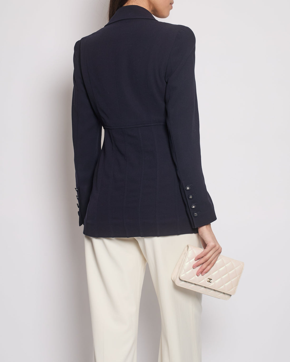 Top Quality Chanel Navy  Jacket With Silver CC Button Detail Size FR 38 (UK 10)