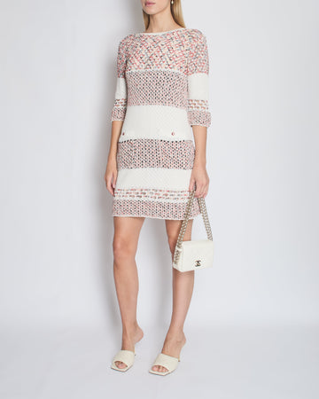 Top Quality Chanel Orange Crochet Mid Sleeve Midi Dress Size FR 40 (UK 12)