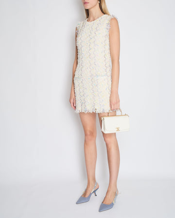 Top Quality Chanel Cream Sleeveless Mini Dress with Metallic & Multi-Colour Threads and Sequins Detail Size FR 38 (UK 10)