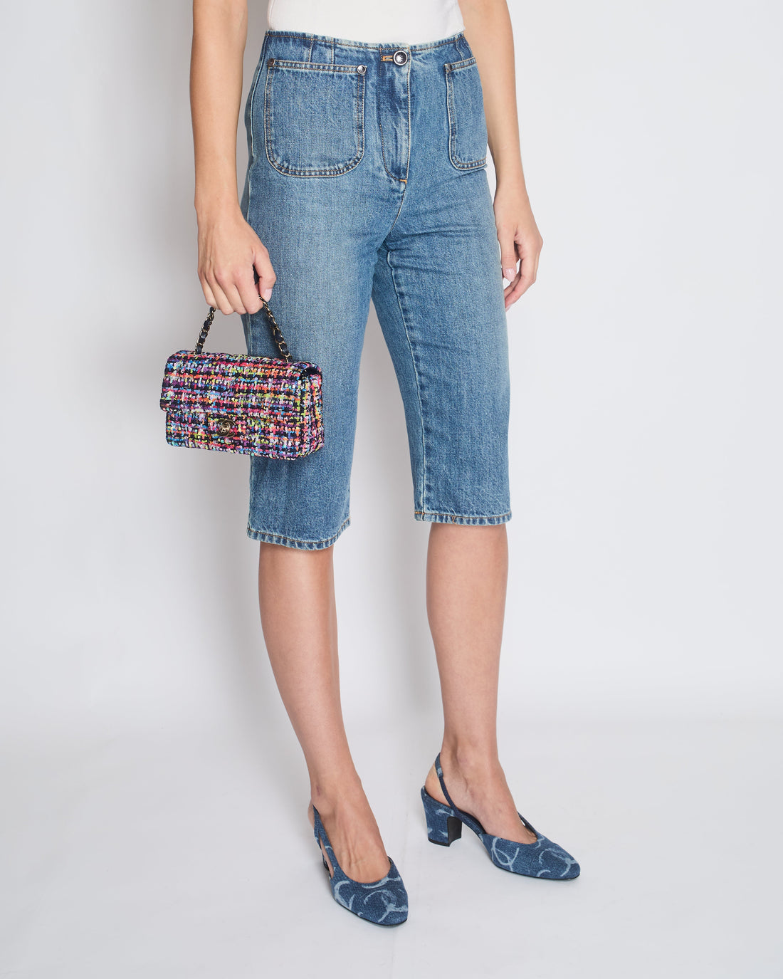 Top Quality Chanel 23P Blue Denim Three Quarter Jeans with Pocket Detail Size FR 38 (UK 10)