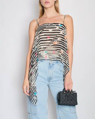 Top Quality Chanel 24C Black & White Striped Sleeveless Shirt with Polka Dot Details FR 36 (UK 8)