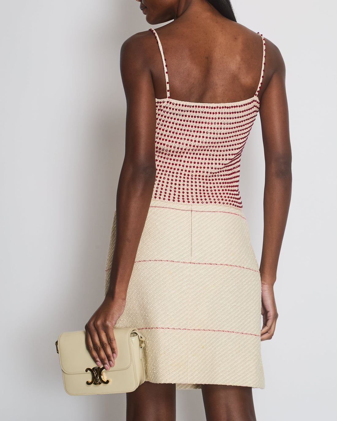Top Quality Chanel Beige Knit Vest Top with All Over Red Bead Embroidery Detail Size FR 38 (UK 10)