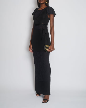 Top Quality Chanel Black Short Sleeve Maxi Dress with Sheer Panelling Size FR 36 (UK 8)