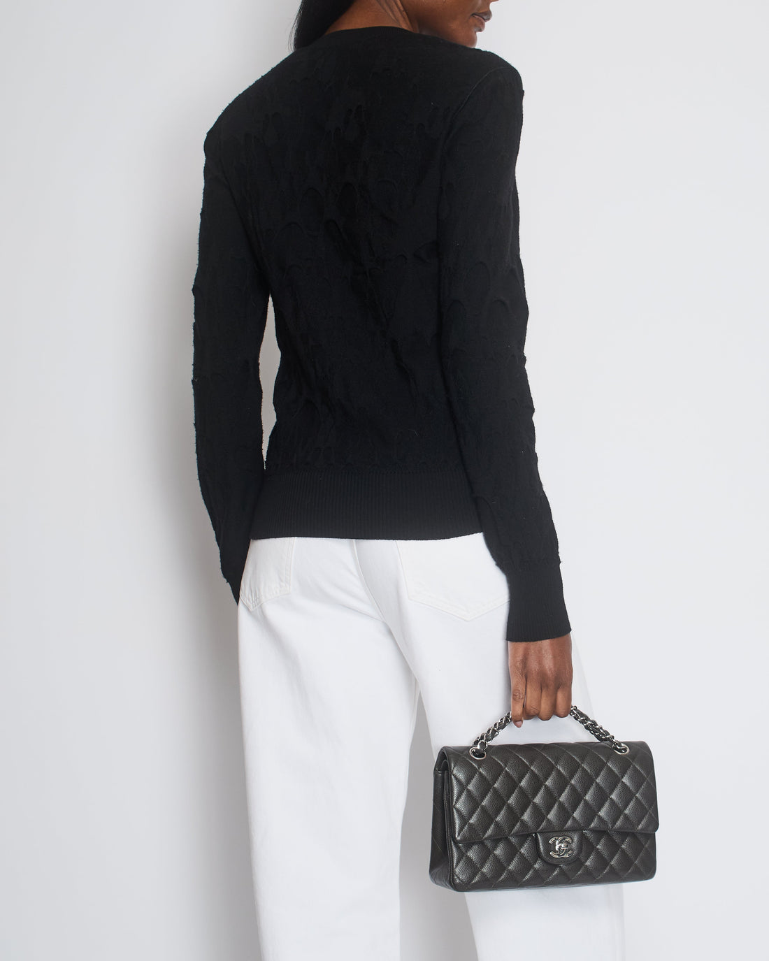 Top Quality Chanel Black Knitted Button Down igan with Ruched Trim Size FR 40 (UK 12)