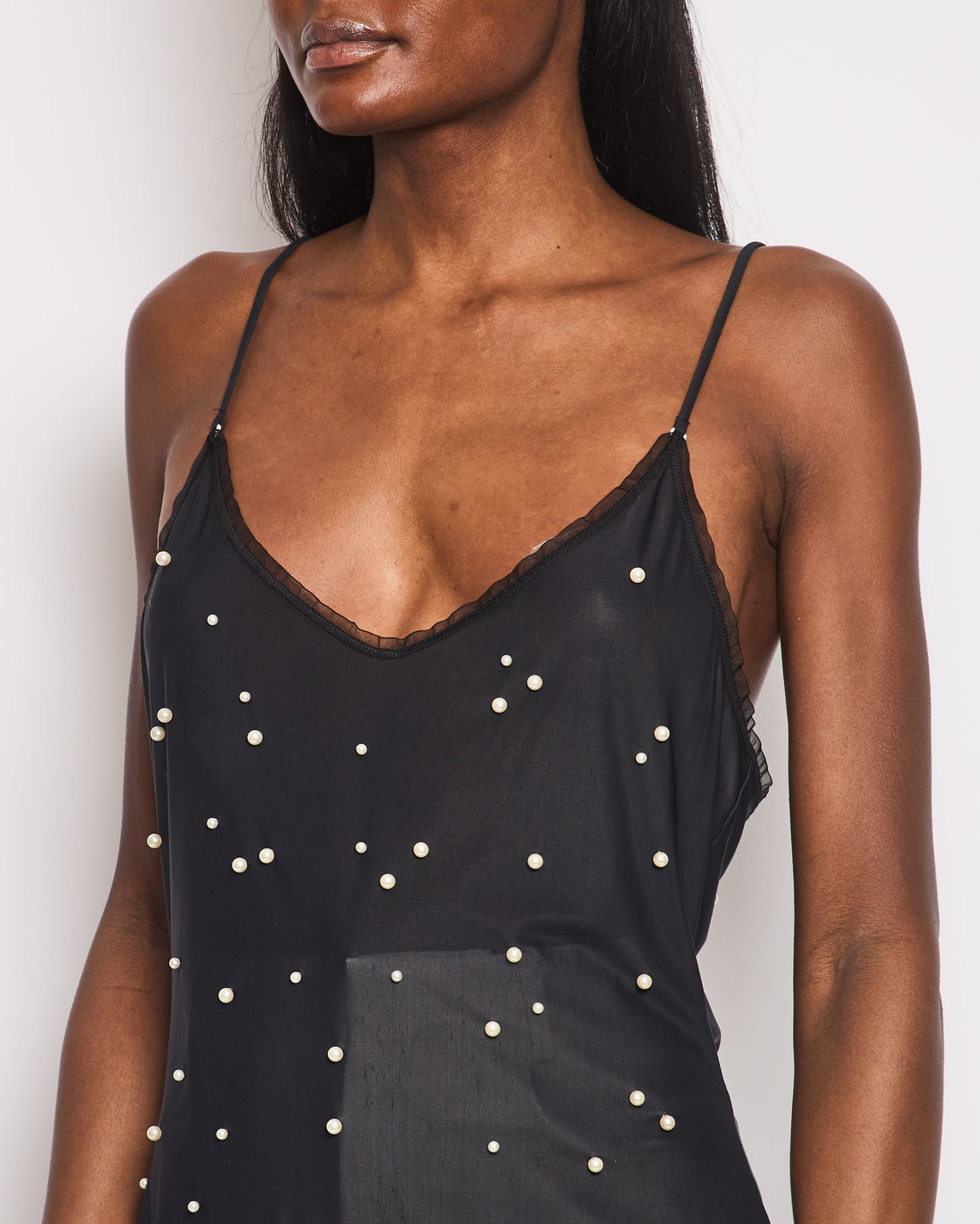 Top Quality Chanel Black Tank Top with Pearl Embellishments and CC Logo Detail Size FR 38 (UK 10)