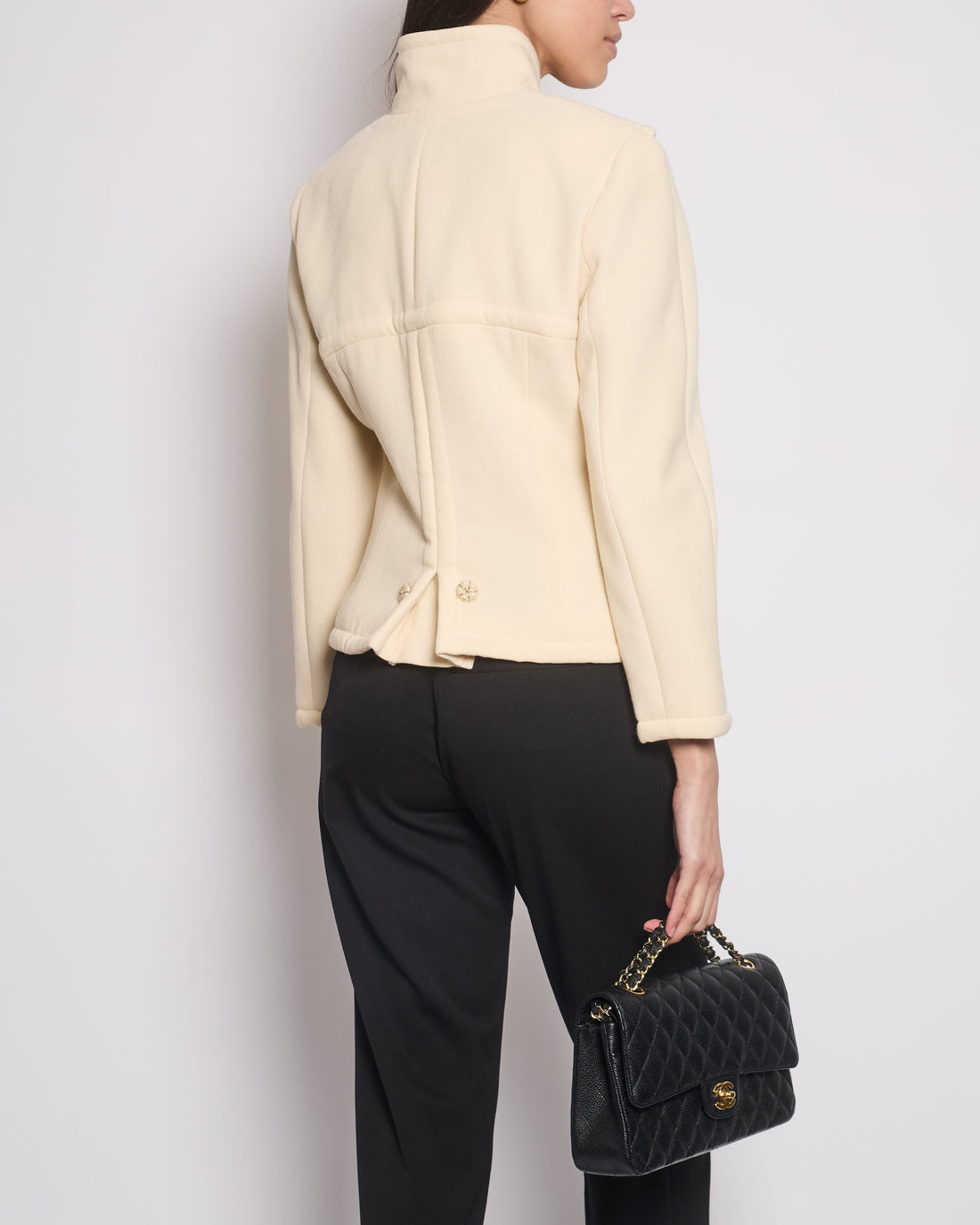 Top Quality Chanel Cream Wool Jacket with Textured CC Button Details Size FR 38 (UK 10)