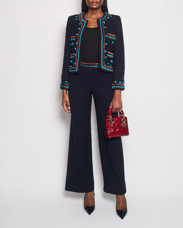 Top Quality Chanel for Bergdorf Newman AW/97 Navy Boucle Cropped Jacket with Matching Trors Size FR 36 (UK 8)