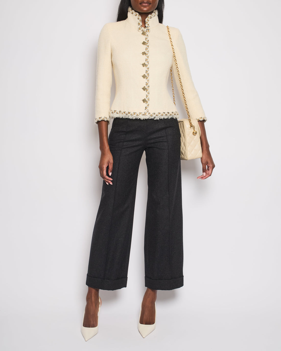 Top Quality Chanel Charcoal High-Waisted Wool Trors Size FR 34 (UK 6)