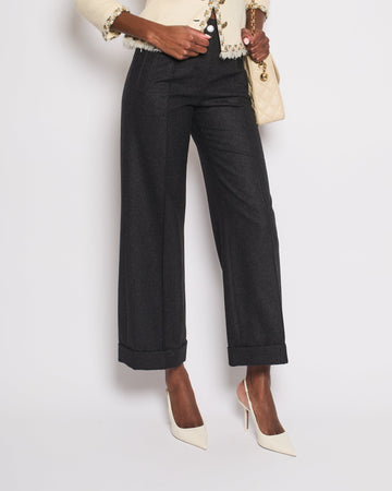 Top Quality Chanel Charcoal High-Waisted Wool Trors Size FR 34 (UK 6)