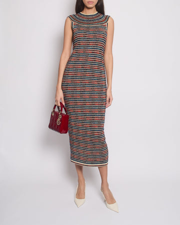 *RARE* Top Quality Chanel 19A Egypt Collection Metallic Gold, Red and Blue Sleeveless Knitted Midi Dress Size FR 34 (UK 6) RRP ¬£2,150