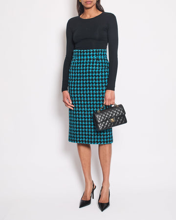 Top Quality Chanel 07/A Turquoise Houndstooth Pencil Skirt Size FR 36 (UK 8)