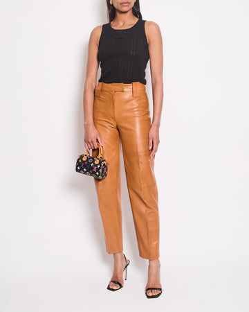 Top Quality Chanel 01/P Brown Leather Straight Leg Trors Size FR 38 (UK 10)