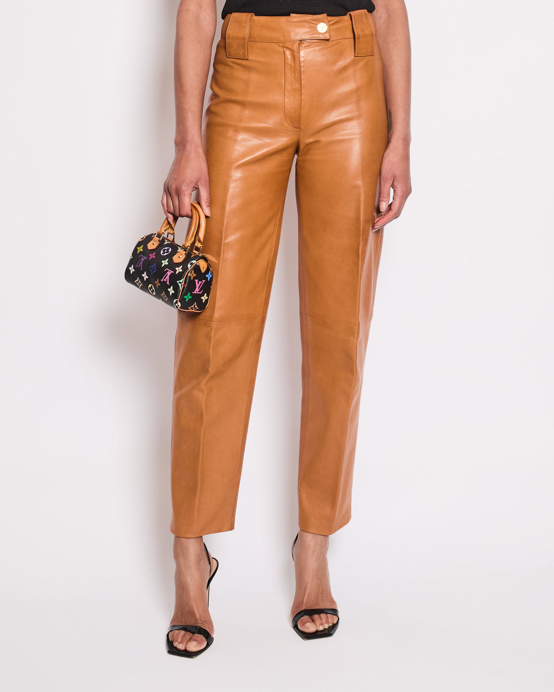 Top Quality Chanel 01/P Brown Leather Straight Leg Trors Size FR 38 (UK 10)