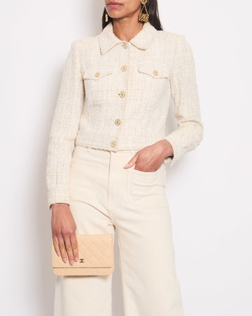 *HOT* Top Quality Chanel 01P Cream Tweed Long Sleeve Cropped Jacket with CC Beige Buttons Detail Size FR 38 (UK 10)