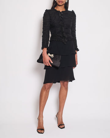Top Quality Chanel 06A Black Ruched Long Sleeve Silk Blo with Bows Detail FR 38 (UK 10)