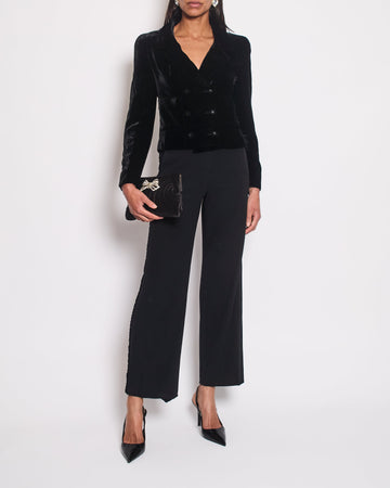 Top Quality Chanel Black Wide Leg Trors With Velvet Side Trim Size FR 38 (UK 10)