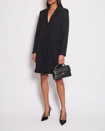 *HOT* Top Quality Chanel 12C Black Long Line Jacket with Black CC Buttons & Silver Interior Detail FR 34 (UK 6)