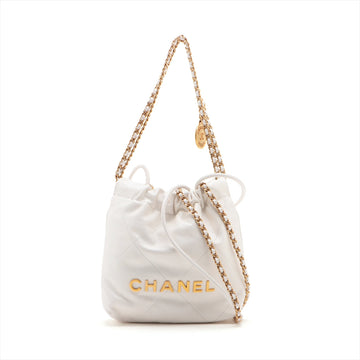 New 1:1 Rep Top Quality Chanel 22 Mini Leather Chain Shoulder Bag White G  AS3980