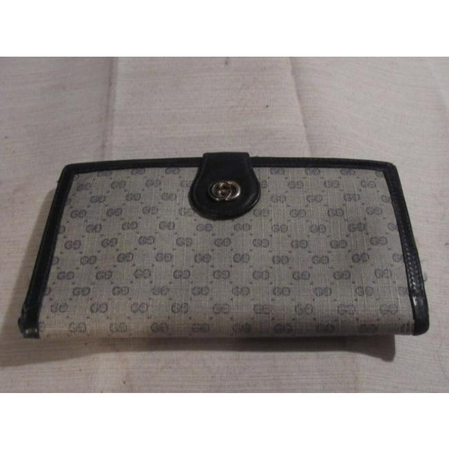Gucci Blue Small G Logo Print And Leather With Gold Blue Enamel Gg Hinge  Wallet