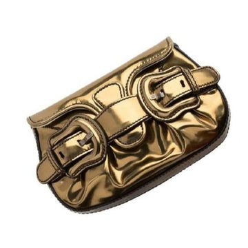 Fendi Clutch B Buckle Clutchshoulder Goldbronze Leather Leatherpatent Shoulder Bag