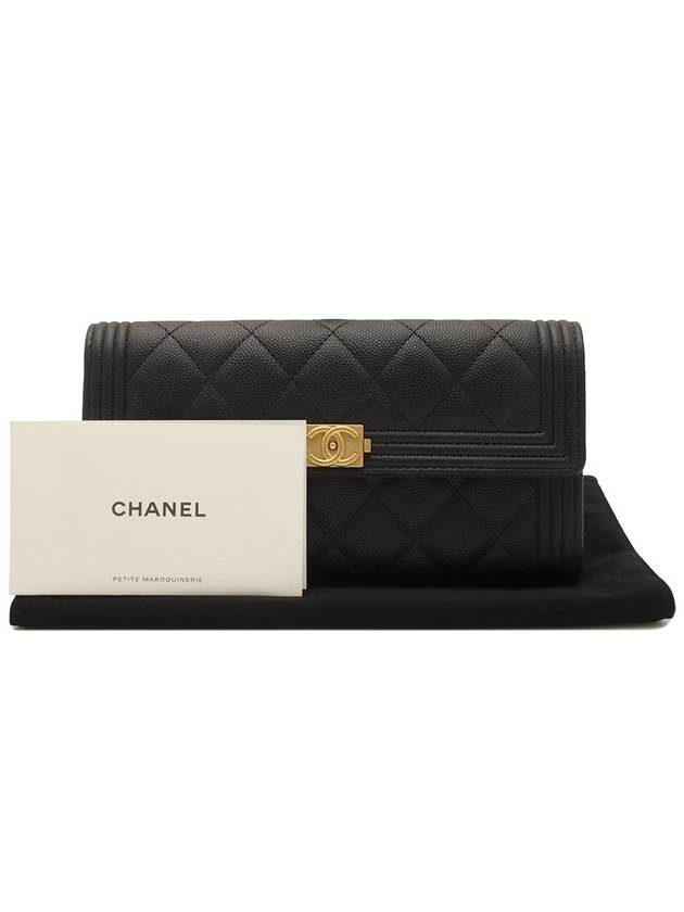Black Caviar Gold Boy Long Flap Wallet A80286 Chanel