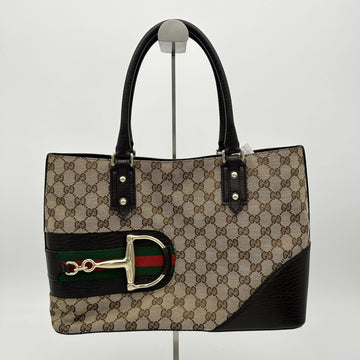 Gucci GG Canvas Horsebit Web Tote - Brown Shoulder Bags, Handbags WD271720