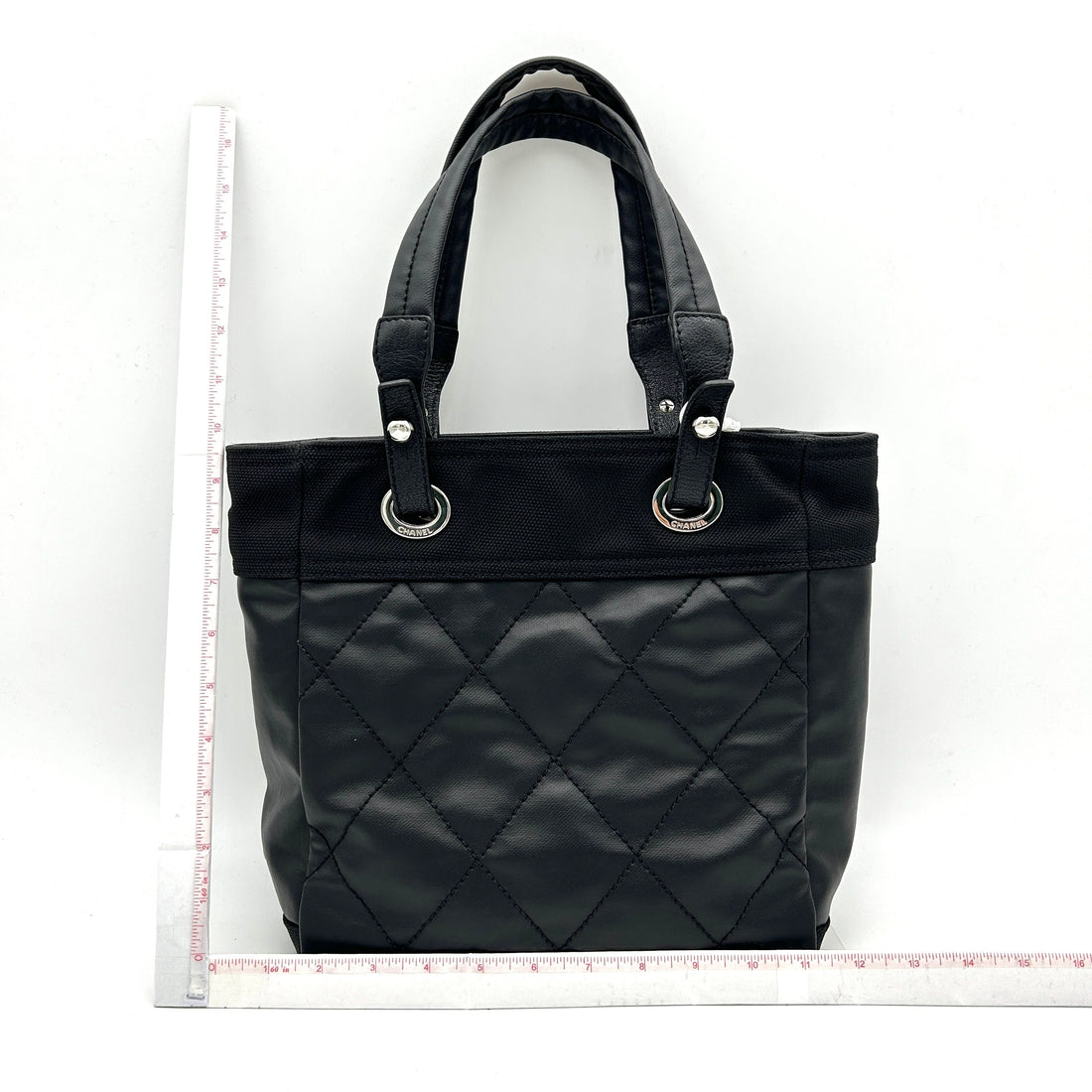 Top Quality Chanel Coated Canvas Leather Quilted Small Paris Biarritz Tote Black LA2976