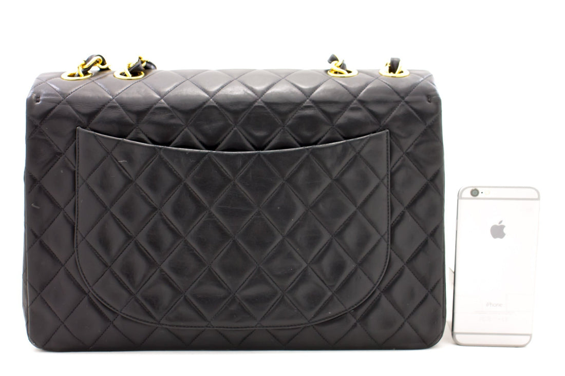 CHANEL Jumbo 13" Maxi 2.55 Flap Chain Shoulder Bag Black Lambskin d66