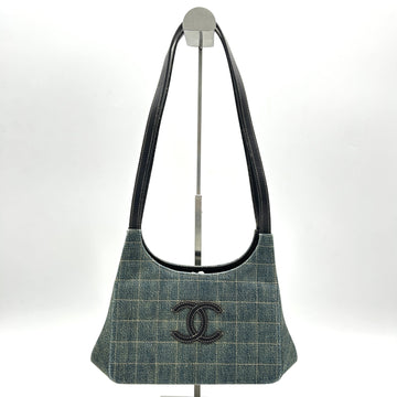 Chanel Denim Leather Shoulder Bag Green Medium LA18337