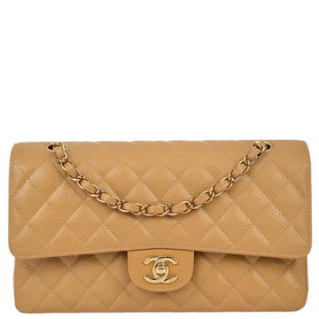 Top Quality Chanel 2003-2004 Beige Caviar Medium Classic Double Flap Bag