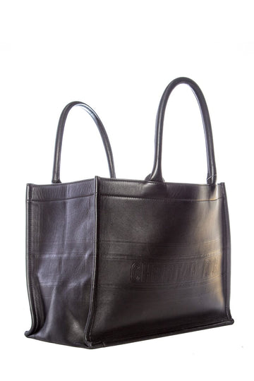 Beaunoirr Black Leather Embossed Logo Tote