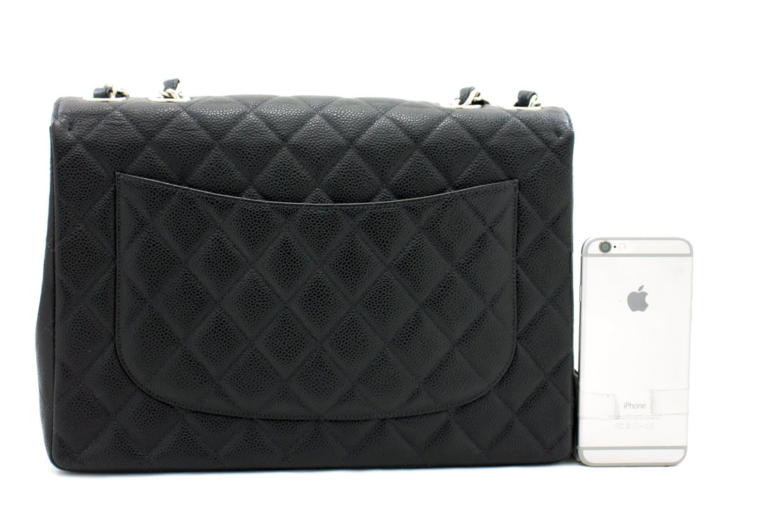 CHANEL Classic Large 11" Chain Shoulder Bag Black Grained Calfskin h58
