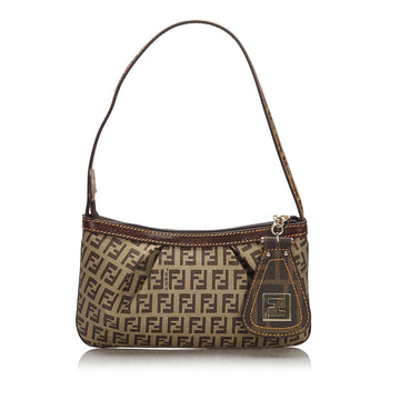 Fendi Brown Beige Coated Canvas Fabric Zucchino Baguette Italy