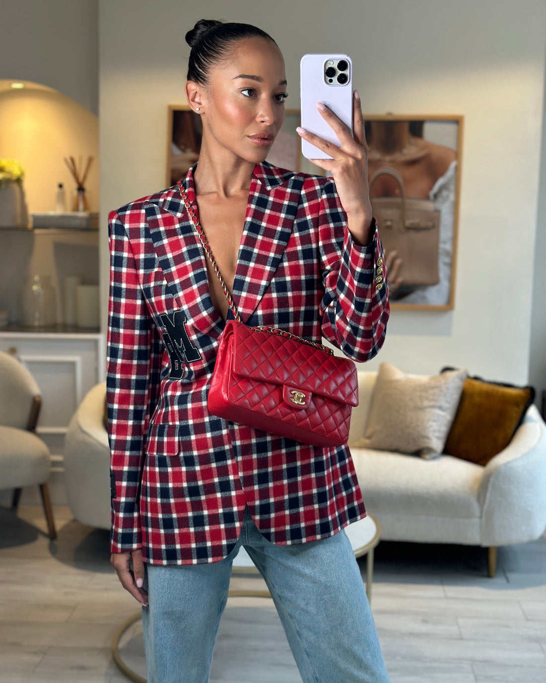 Top Quality Chanel Medium Red Classic Double Flap Bag in Lambskin Leather with Brushed Gold Hardware