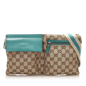 Gucci GG Canvas Belt Bag Beige and Blue SHW